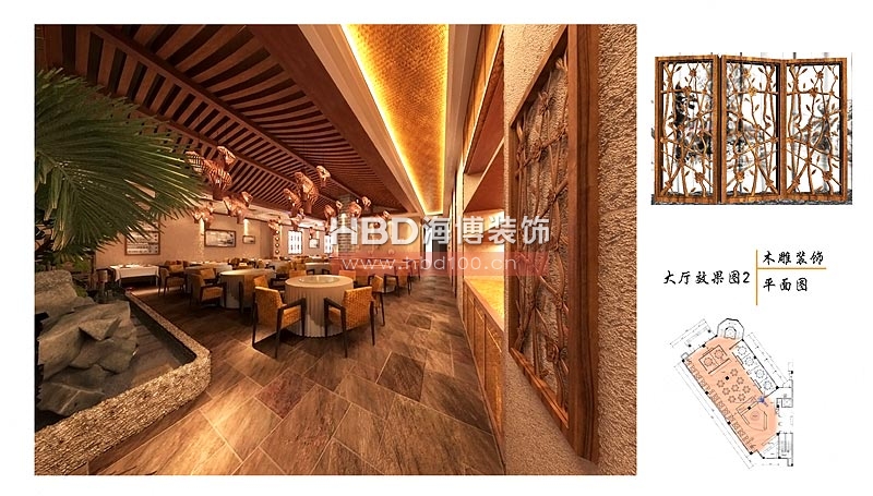 嶺南風(fēng)格會所裝修 大廳效果圖